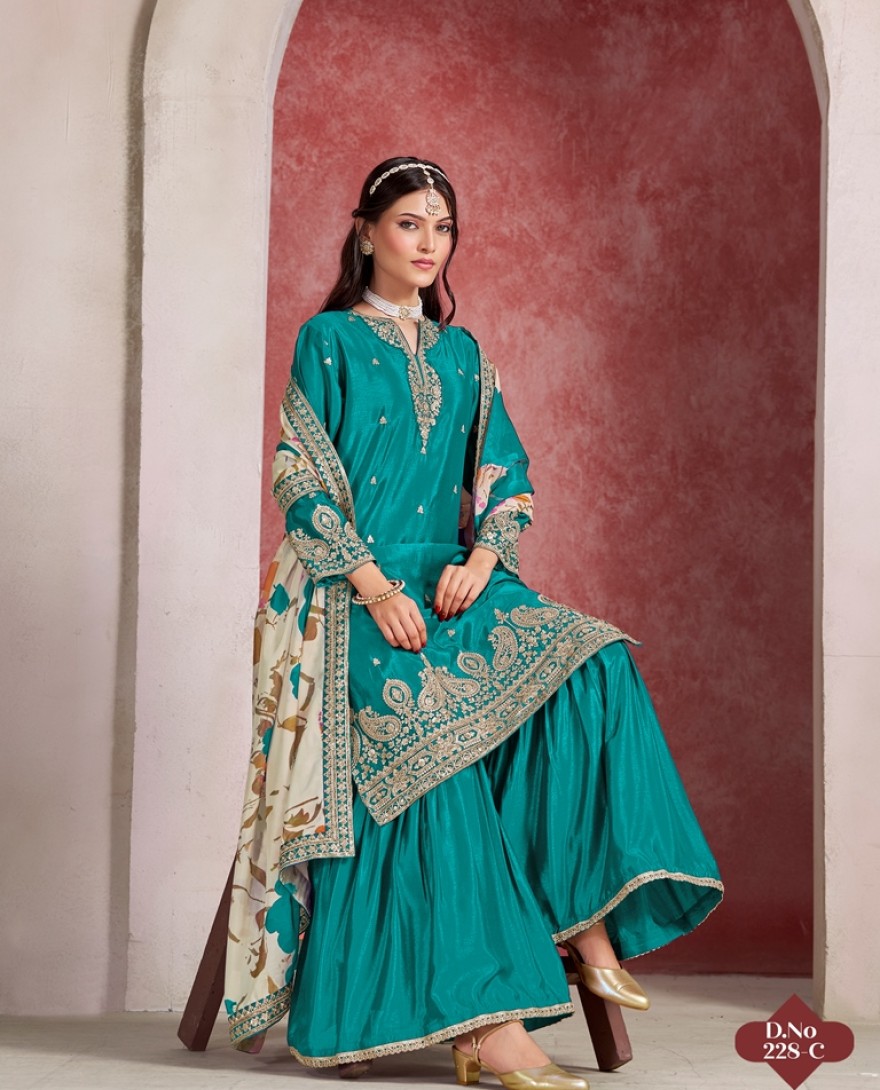 228-blue - Emerald Elegance suit with a Touch of Tradition”